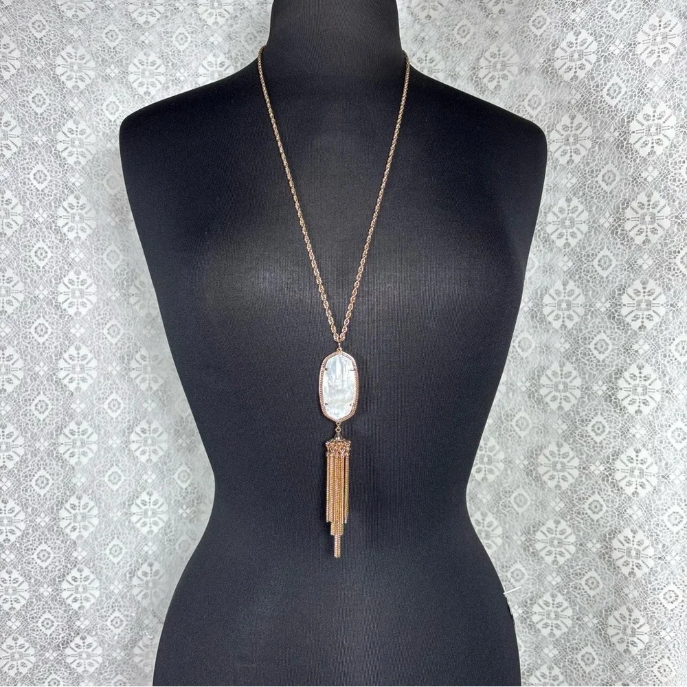 Kendra Scott Necklace Rayne 14k Gold Brass Long Rope Chain Ivory Mother of Pearl